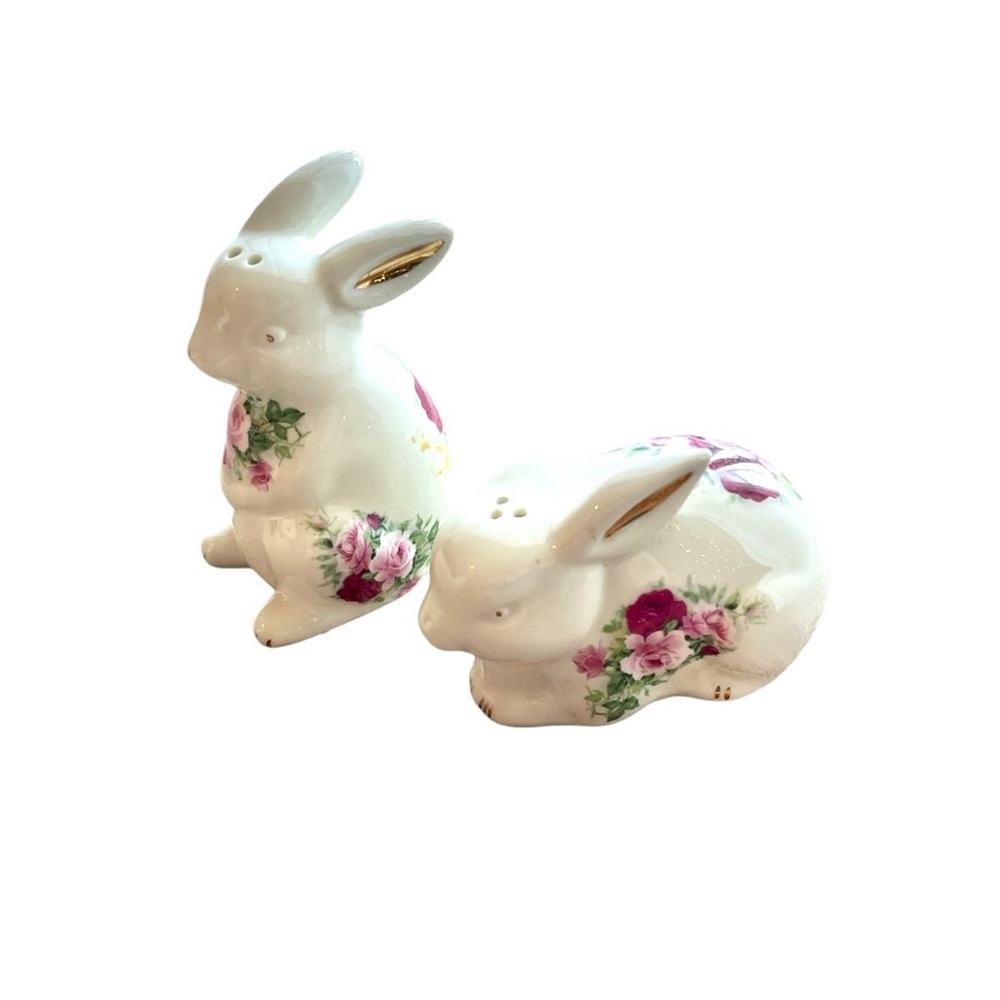 Vintage Formalities Baum Brothers Floral Bunny Rabbits Salt and Pepper Shakers